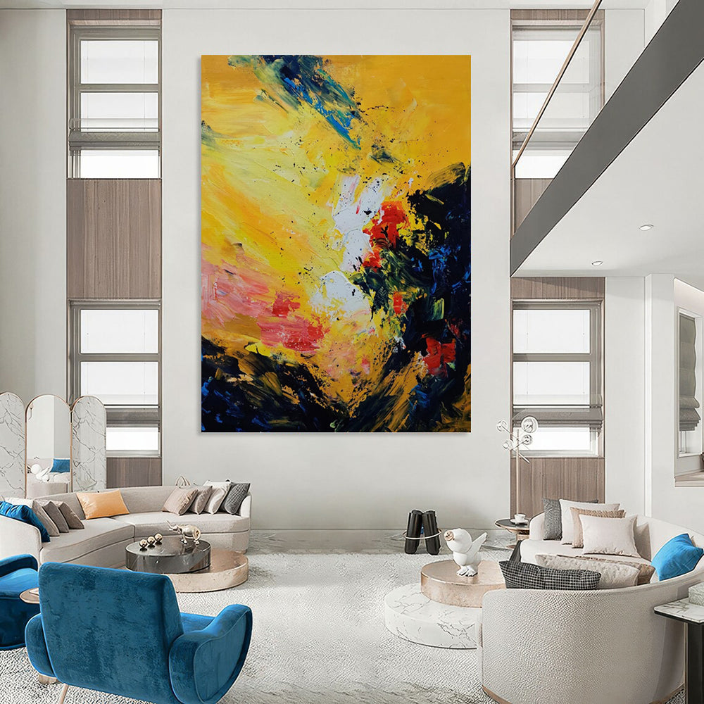 Bold Yellow, Red, and Blue Abstract - Abstract Painting On Canvas DKH1342