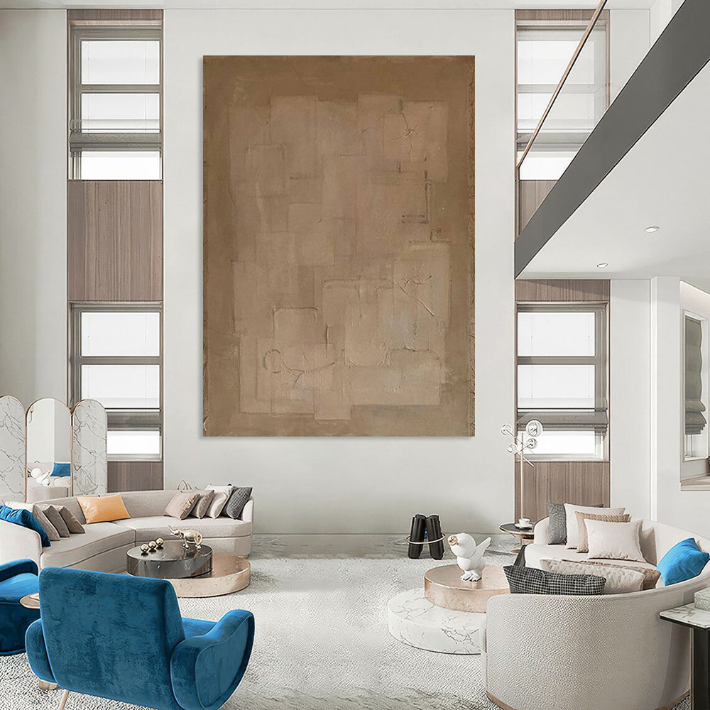 “Beige Minimalist Geometry ‘Subtle Structure’” - Textured Abstract Painting On Canvas DTP334