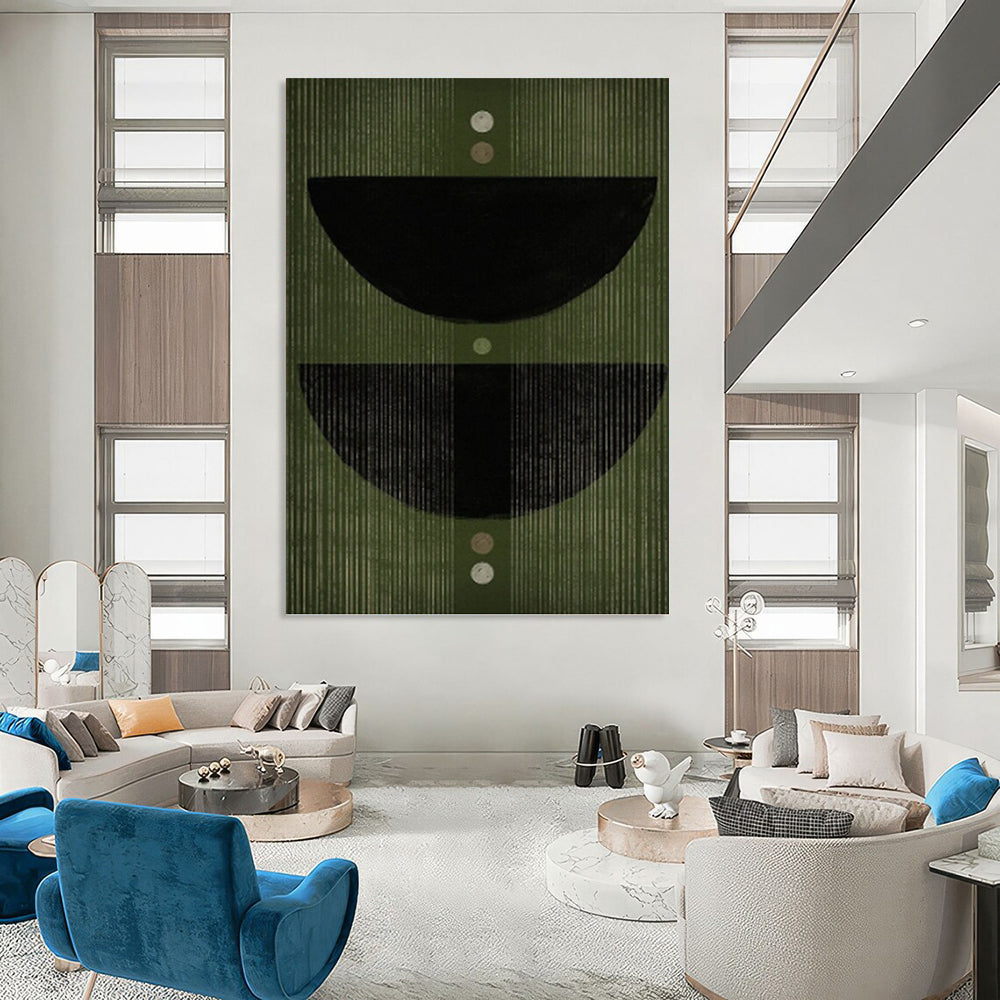 Green Geometric Semi - Circles and Dots - Geometric Abstract Painting On Canvas DKH1380