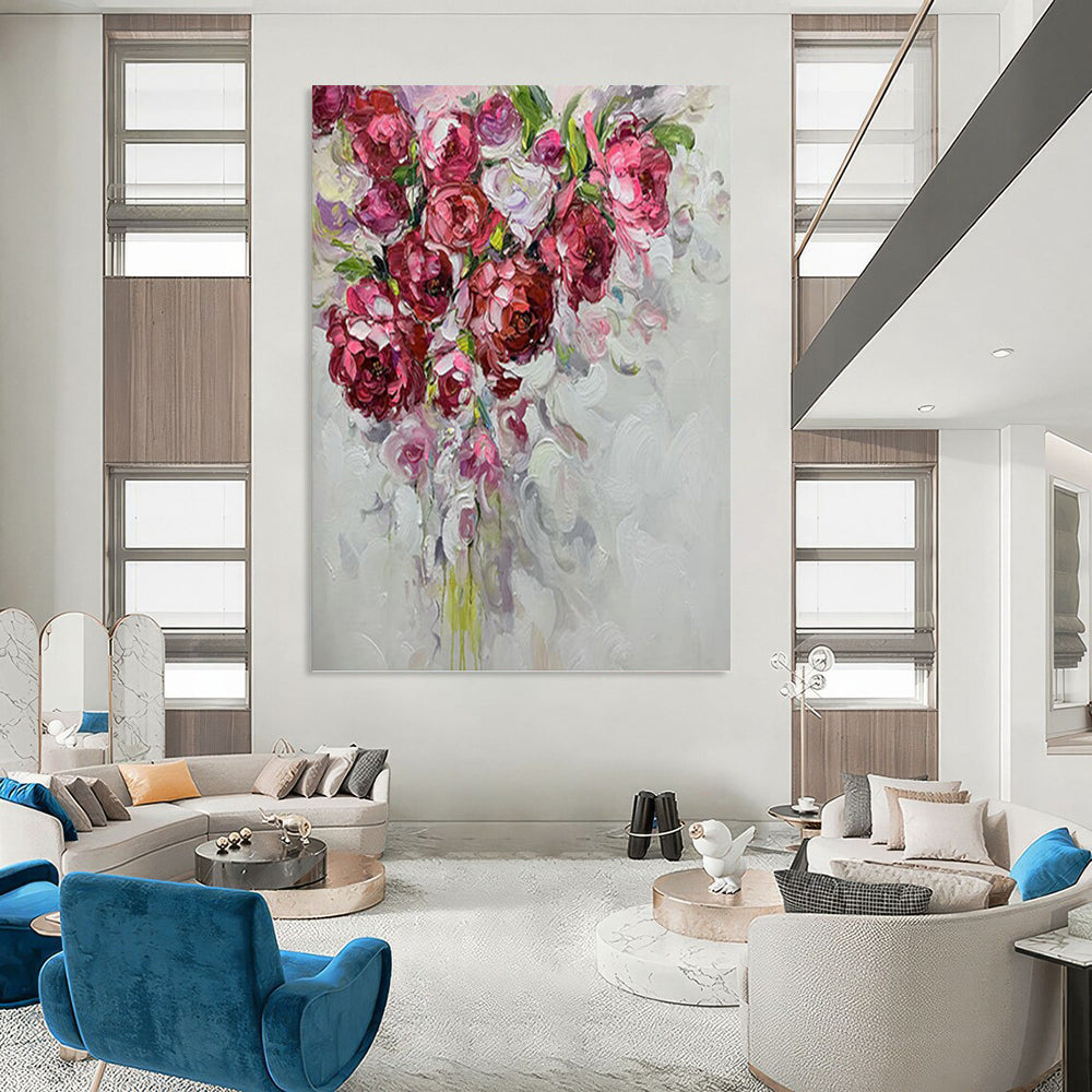 Expressive Floral Bouquet in Pink and Purple - Floral Painting On Canvas DKH1464