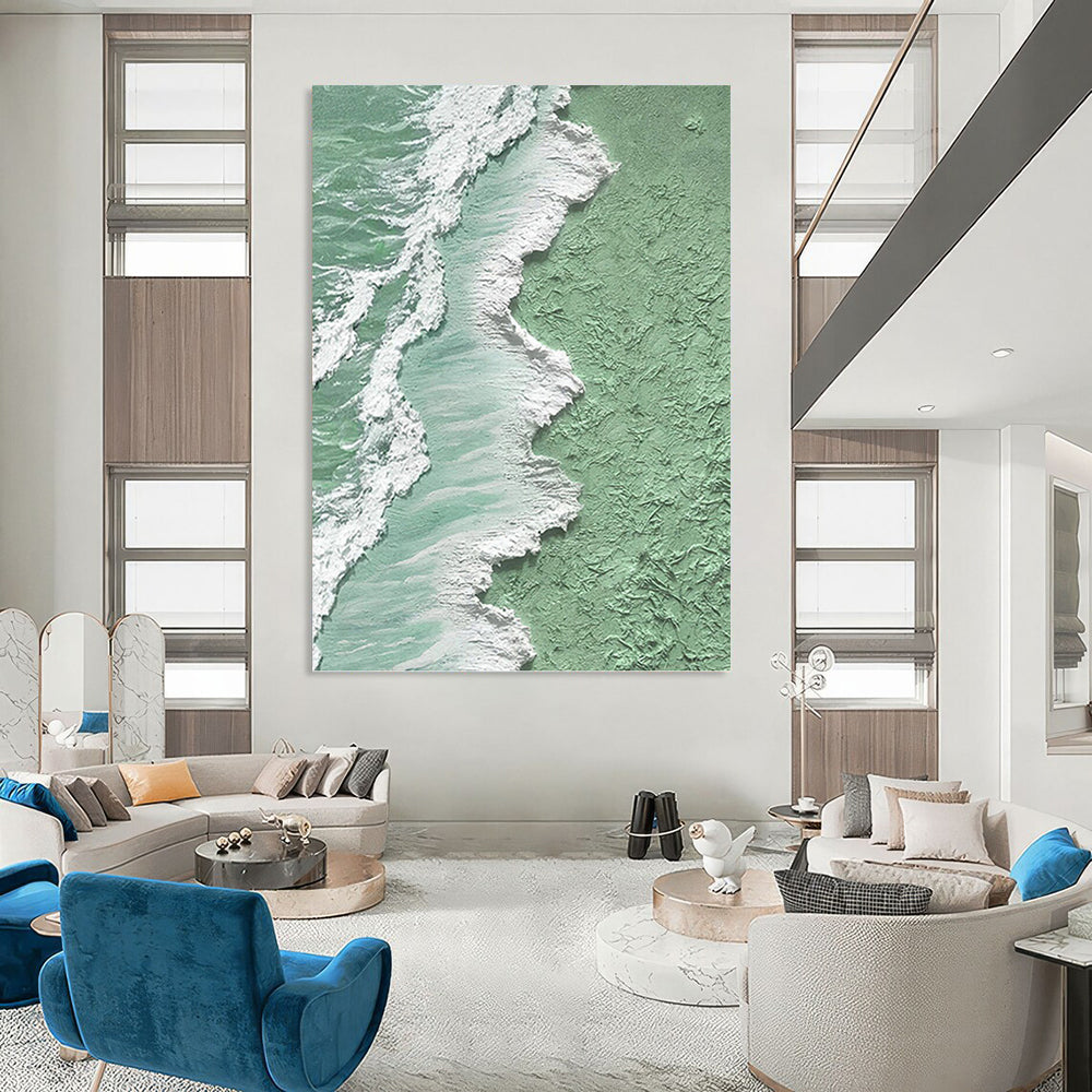Mint Green, White, and Turquoise Wave Abstract - Abstract Painting On Canvas DKH1505