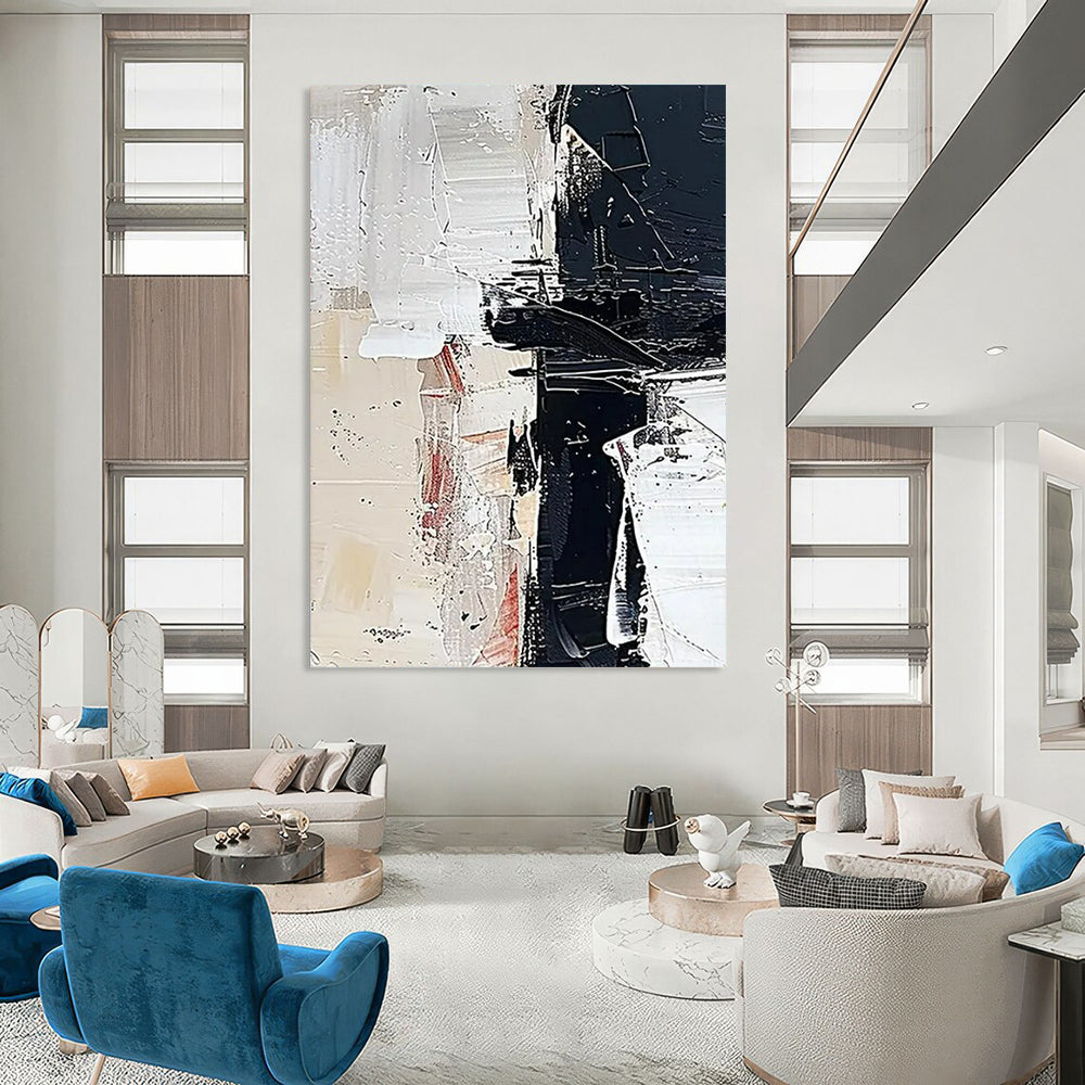 “Black, White & Red Abstract” - Abstract Painting CT2366