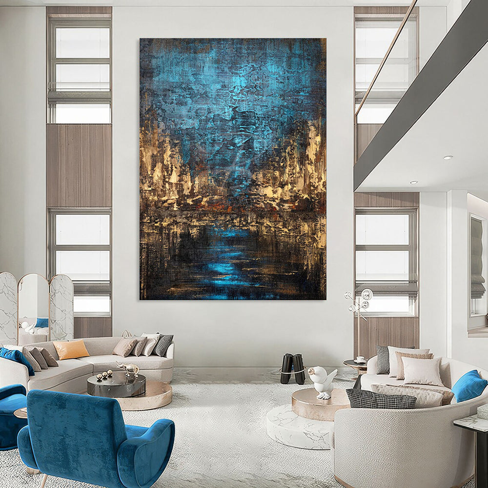“Nocturnal City Blues” – Textured Abstract Cityscape Oil CT2074