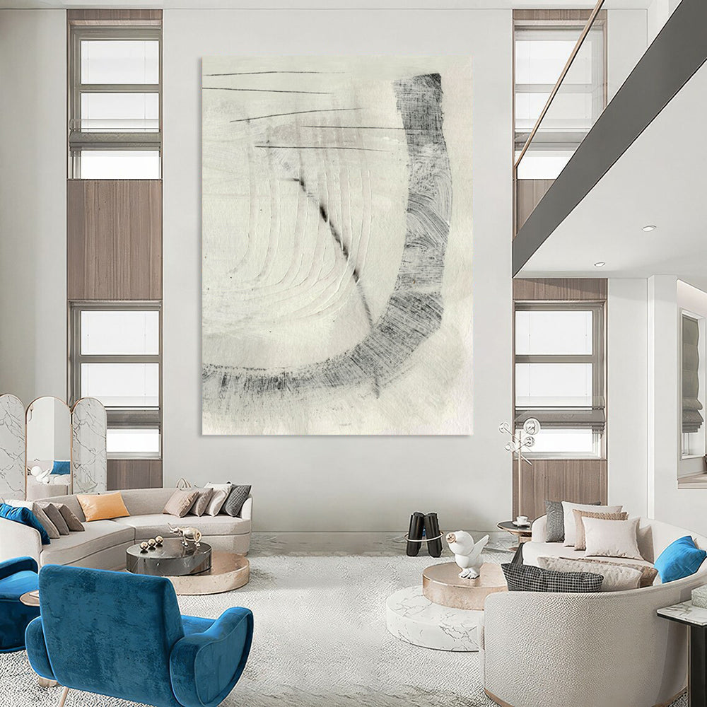 “Subtle Gray Abstract Etchings” - Gray, White Abstract Painting On Canvas DTP214