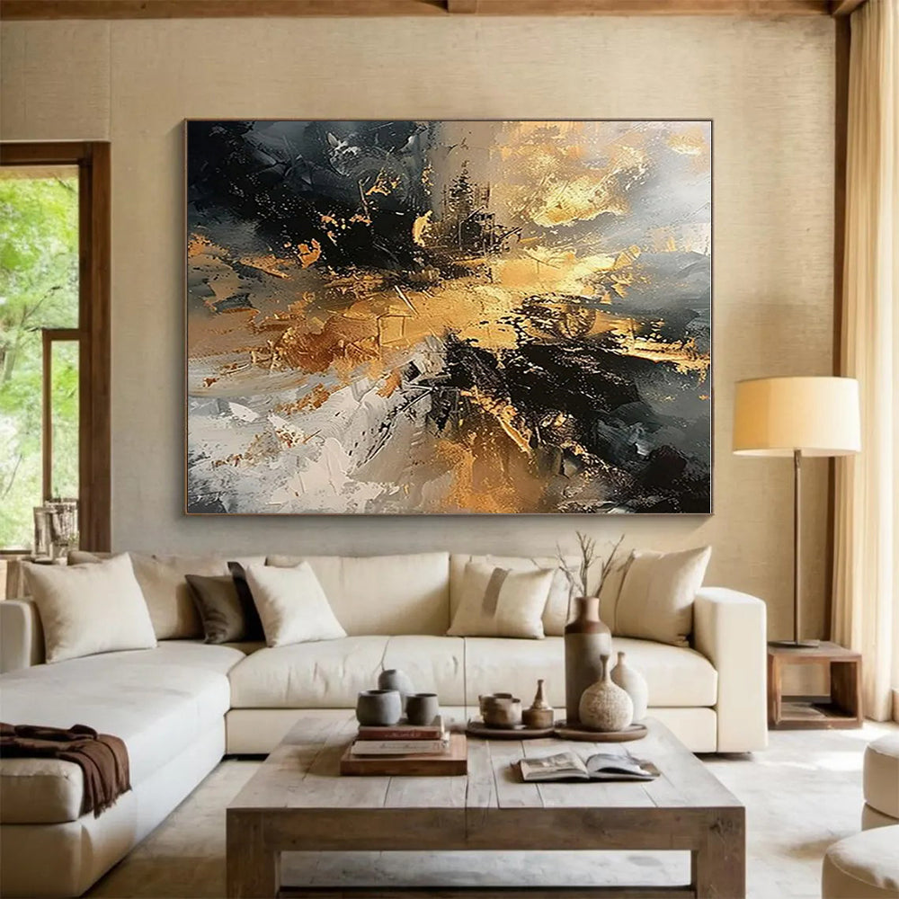 “Black - Gray - Gold Abstract” ,Abstract Acrylic Painting CT0861