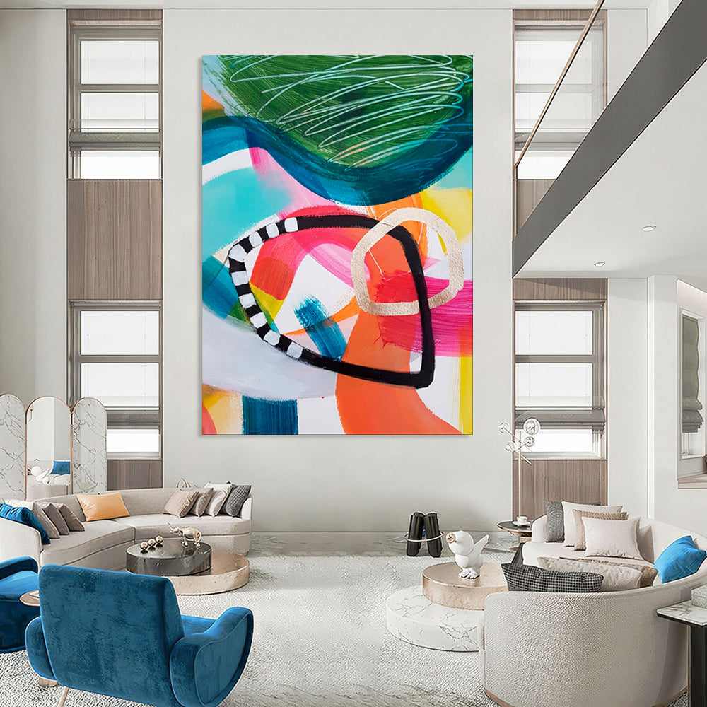 Colorful Swirls, Geometric Accents - "Swirl & Structure" - Abstract Acrylic Art CT1825