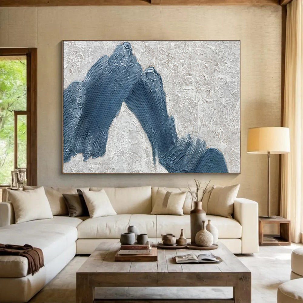 Textured Blue Peaks on Gray Abstract Painting On Canvas DKH214