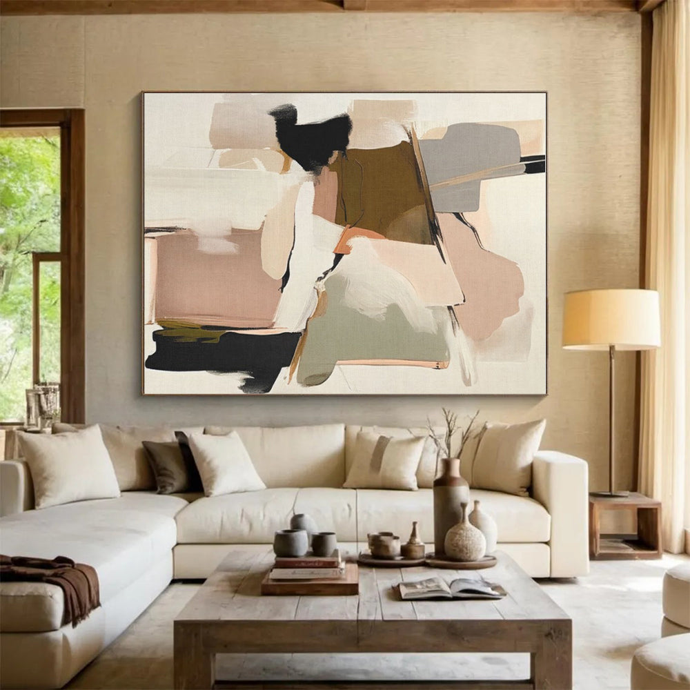 Muted Pink, Beige & Green Shapes, “Soft Modernity” - Abstract Geometric Acrylic Painting CT0755