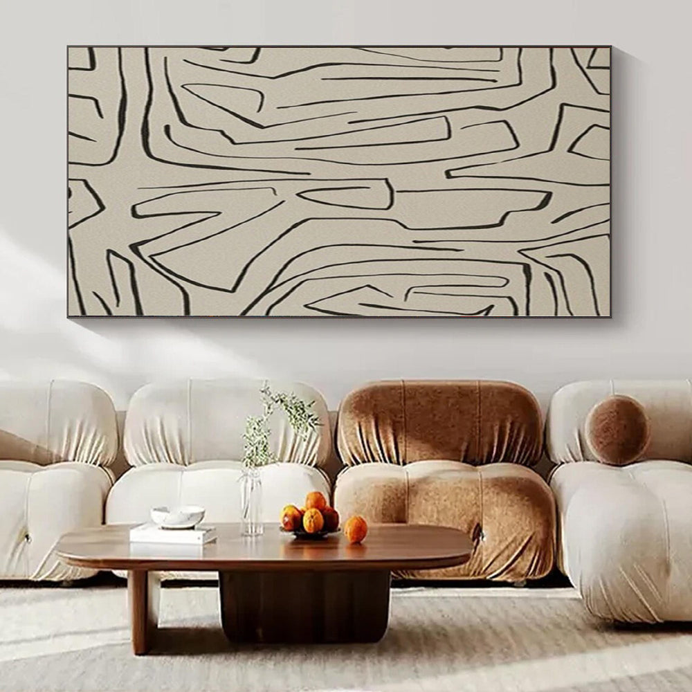 “Beige - Black Linear Abstraction” – Linear Abstract Painting CT1139
