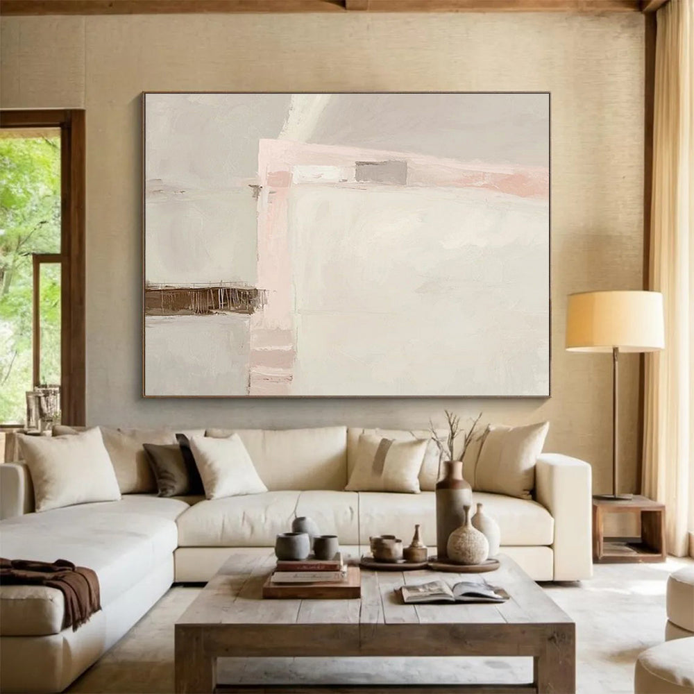 “Soft Pink - White Minimalist” Abstract Acrylic Painting On Canvas DKH432