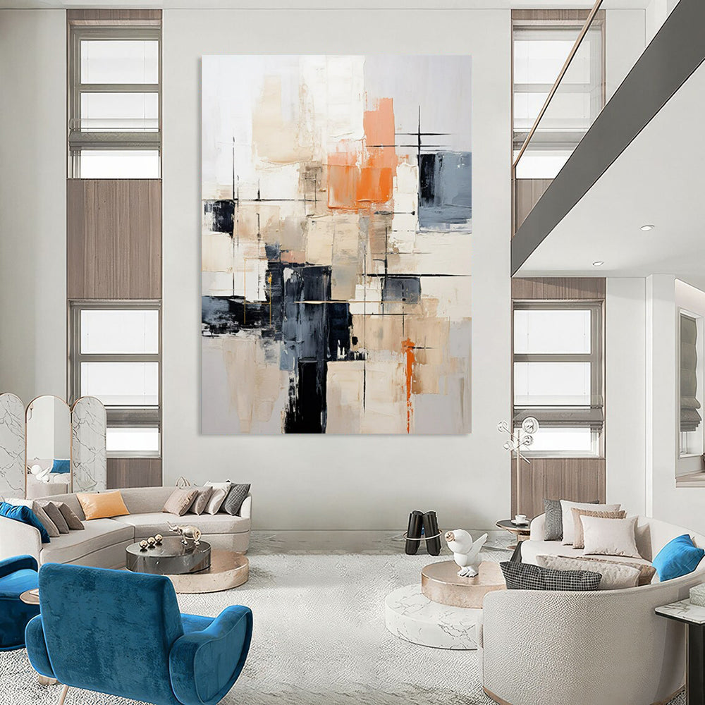 Beige, Orange & Black Abstract - Textured Abstract Painting On Canvas CT2261