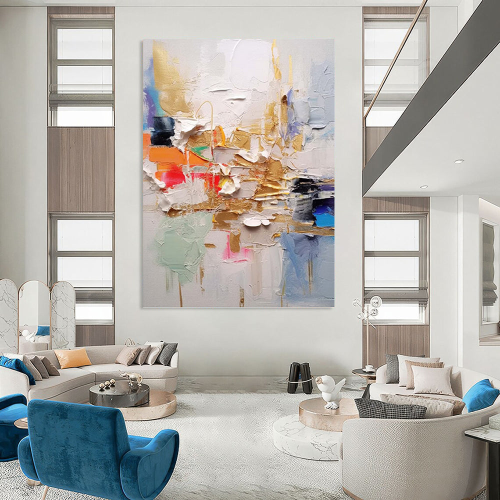“Colorful Textured Abstraction with Gold Accents” - Vibrant Abstract Painting On Canvas DKH1056