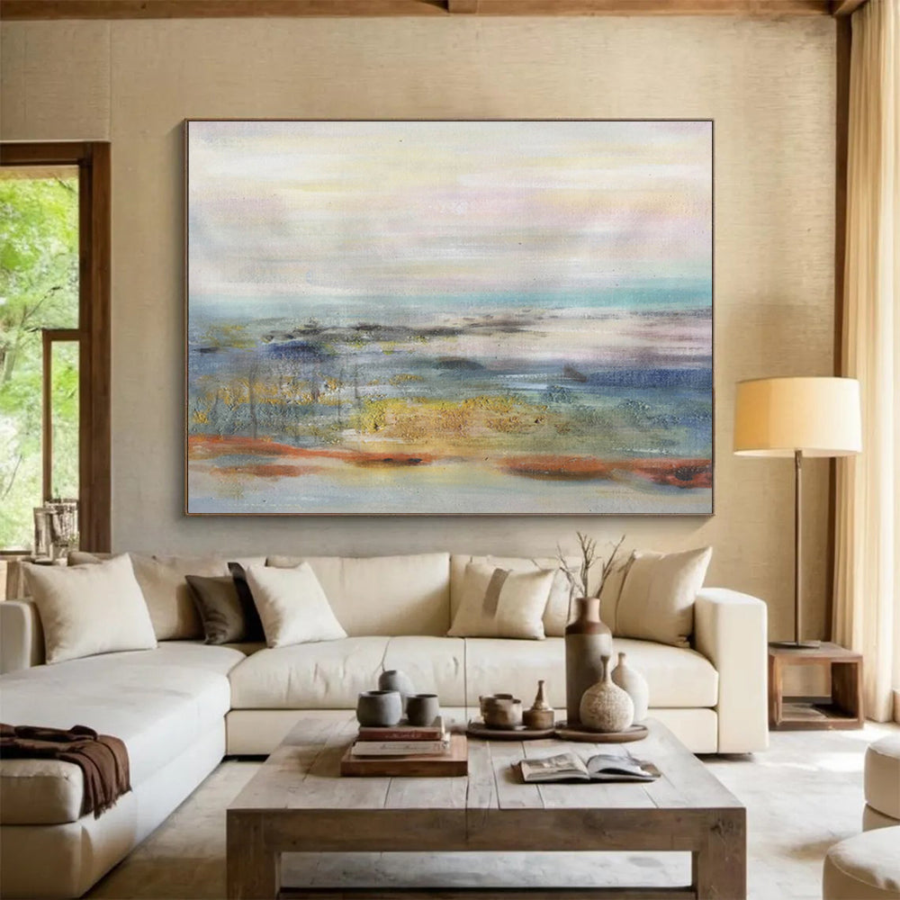 Pastel Toned Abstract Horizon Painting On Canvas DKH300