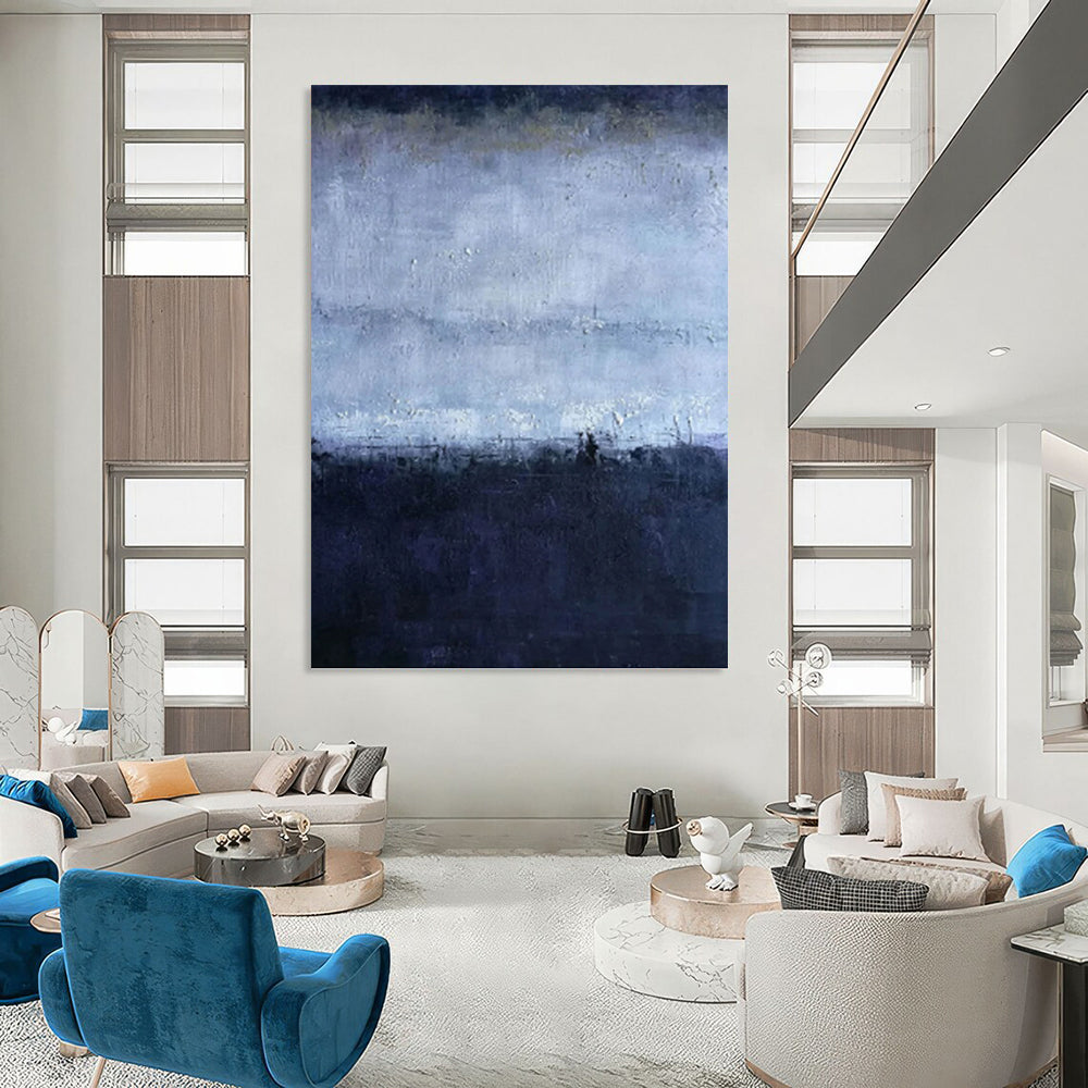 “Moody Blue Horizons” - Blue and Gray Abstract Landscape Painting On Canvas DKH1563
