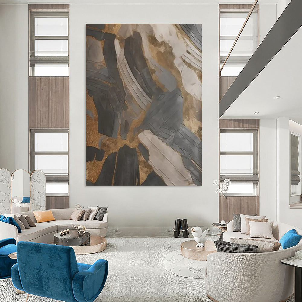 “Black - Gold Textured Abstraction” - Textured Abstract Painting On Canvas DTP137
