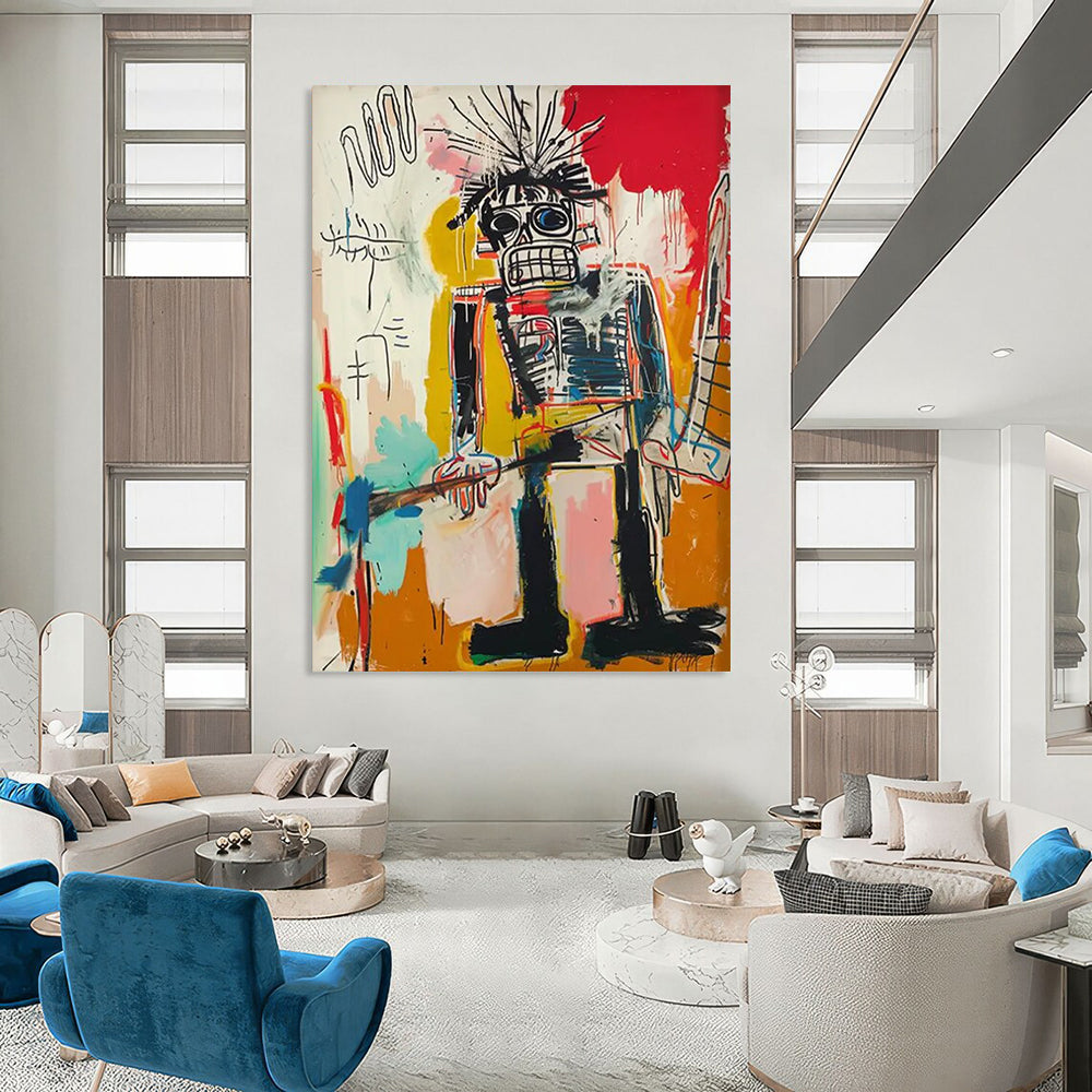 “Spiky - Haired Tribal Figure” - Basquiat - Inspired Street Art Painting On Canvas DTP109