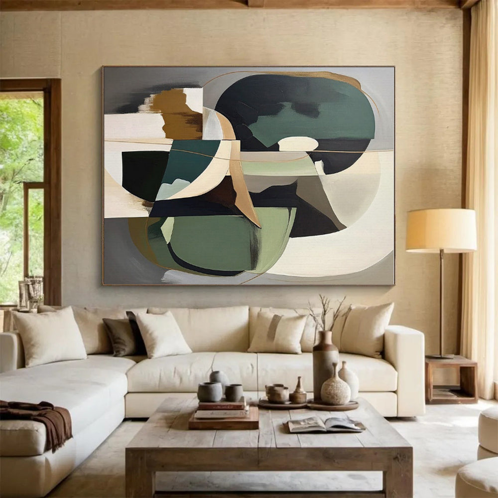 Geometric Shapes in Earth & Green, “Balanced Abstraction” - Abstract Geometric Acrylic Painting CT0739