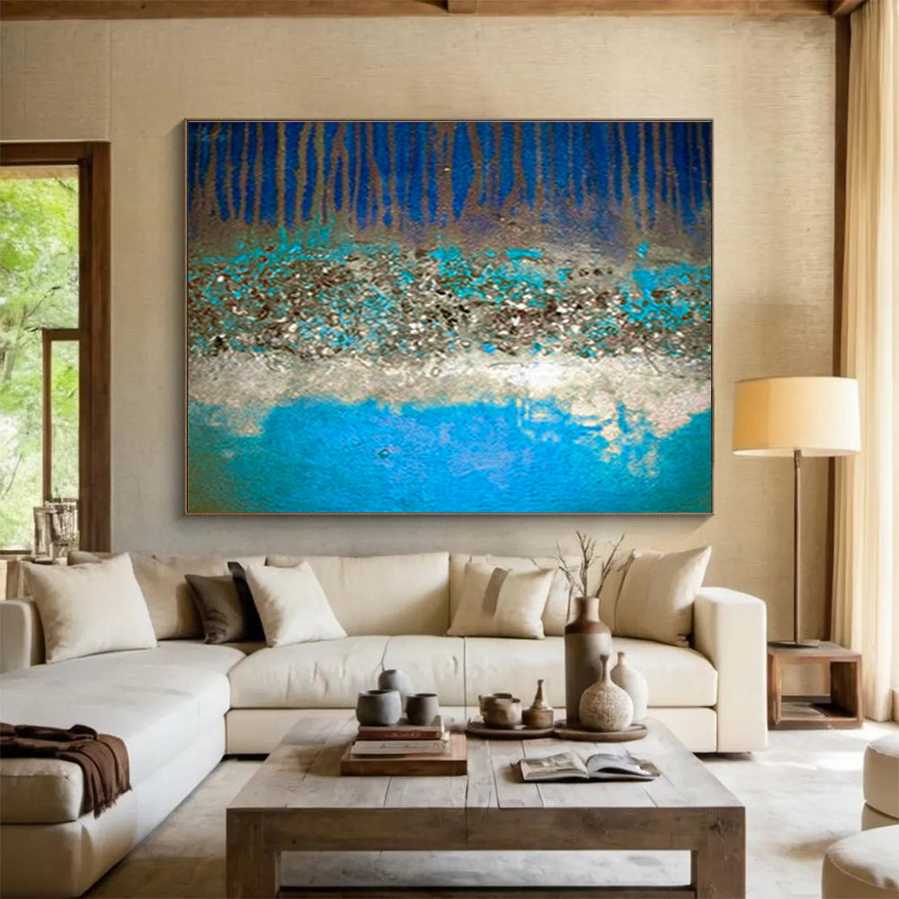 “Blue, Brown & Teal Layers” Abstract Textured Painting On Canvas DKH385