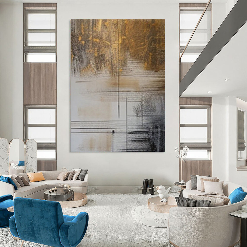 “Brown, Gold & Black Line - Mixed Abstract” Painting On Canvas DKH0980