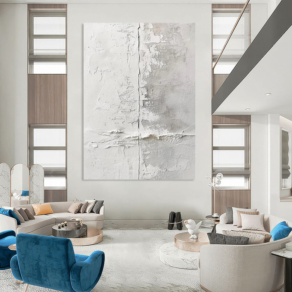 “White - Gray Textured Wall” - Minimalist Abstract Painting On Canvas DTP066