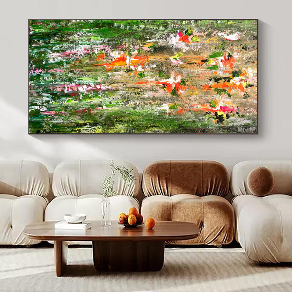 Floral Chaos on Green - Abstract Floral Oil Painting CT1236