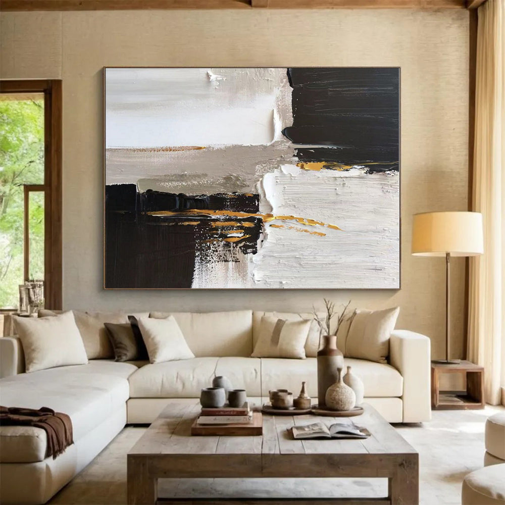 “Black - White - Gold Abstract Accents” ,Abstract Acrylic Painting CT0788