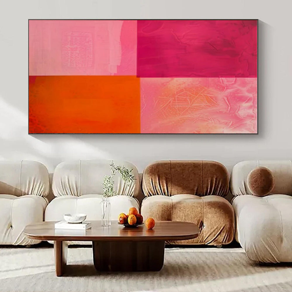 Pink & Orange Textured Quadrants - "Vibrant Veils" - Abstract Textured Painting CT1479