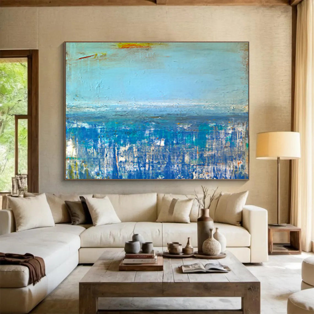 “Blue Abstract Horizon” Abstract Minimalist Painting On Canvas DKH389