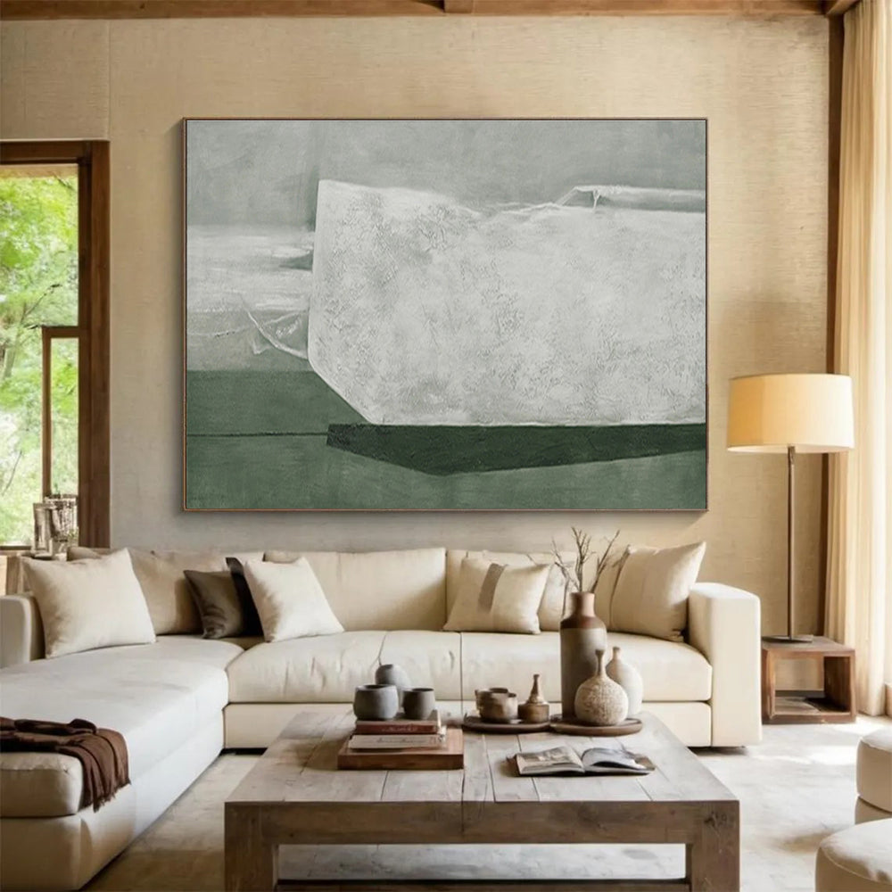 Gray - Green Abstract Form - Minimalist Abstract Painting On Canvas DKH611