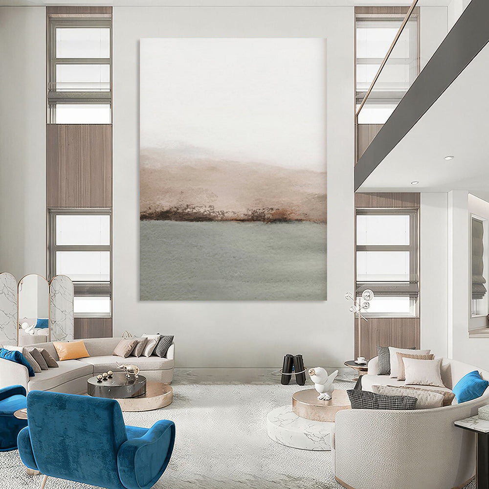 “Simple Horizon Calm” – Minimalist Watercolor Landscape with Beige, Gray, and Green Hues CT2062