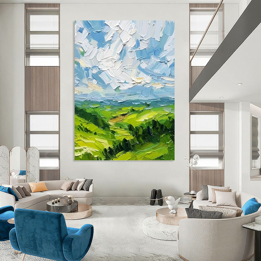 “Impasto Greenery” - Textured Green Landscape with Impasto Technique Painting On Canvas DKH1557