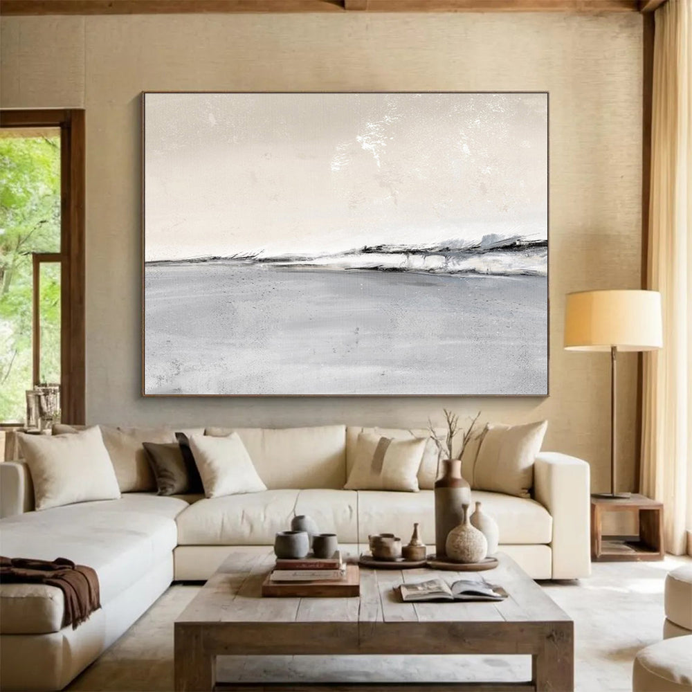 Monochromatic Coastal Abstract Minimalist Painting On Canvas DKH245