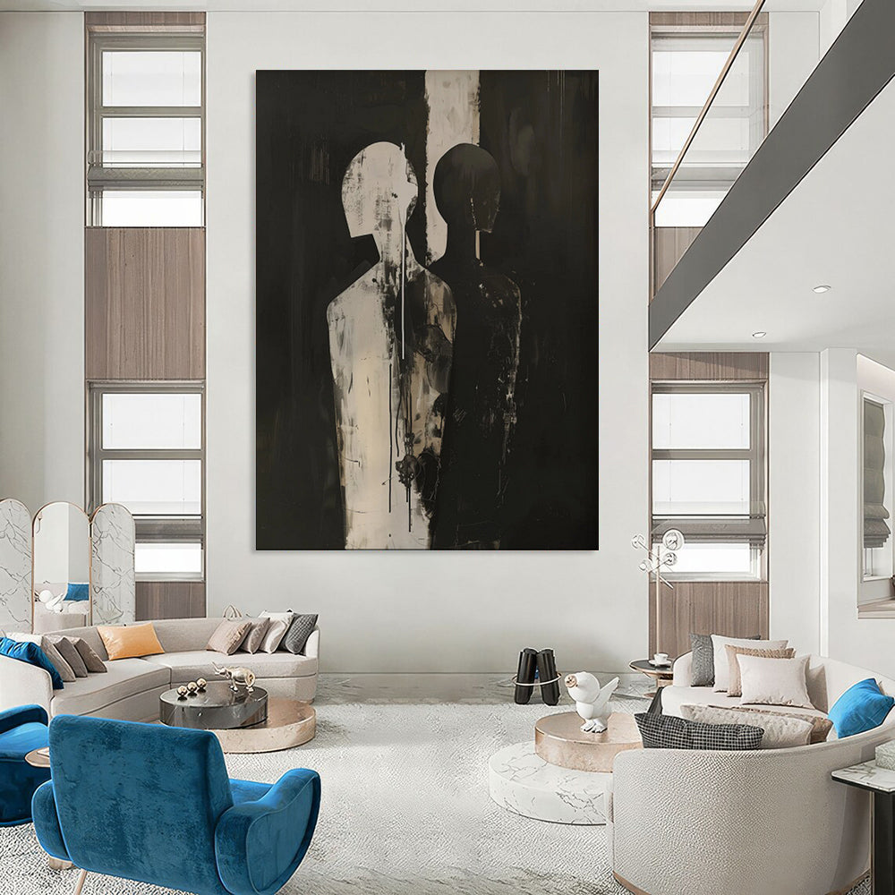 “Black and White Abstract Figures” - Modernist Acrylic Art CT1930