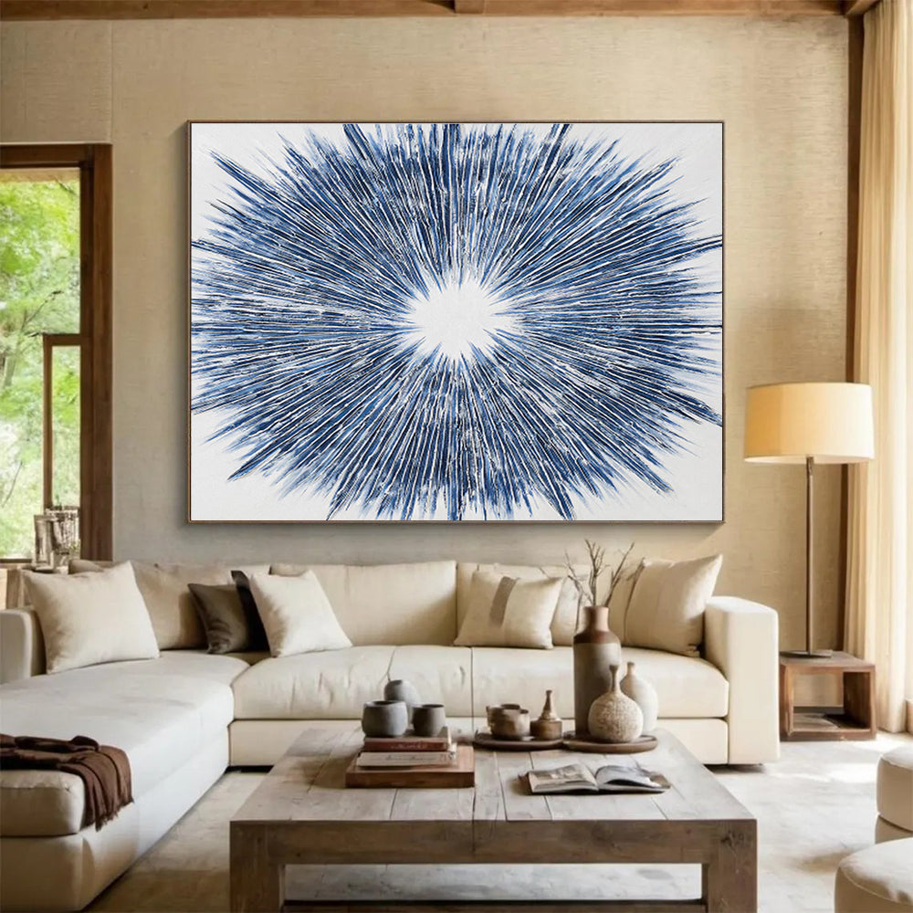 Radiating Blue Lines Star - like Painting On Canvas DKH212