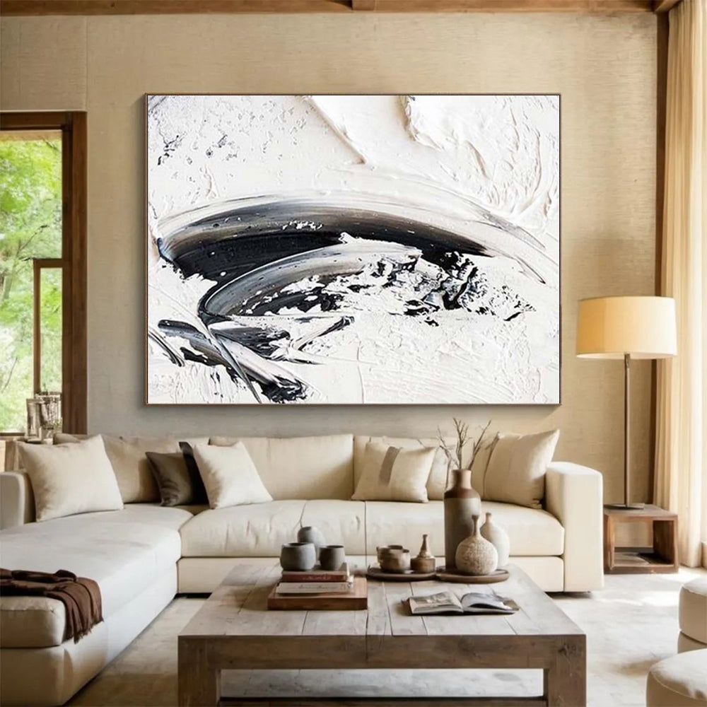 “Monochrome Drama, Thick Black - White Textures” - “Shadow Play”,Textured Acrylic Painting CT0701