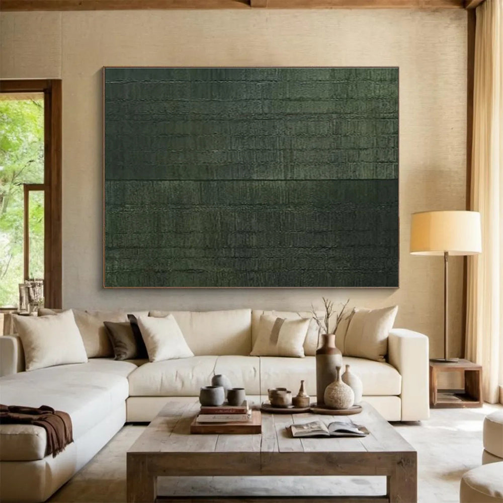 Dark Green Textured Abstract Painting On Canvas DKH656
