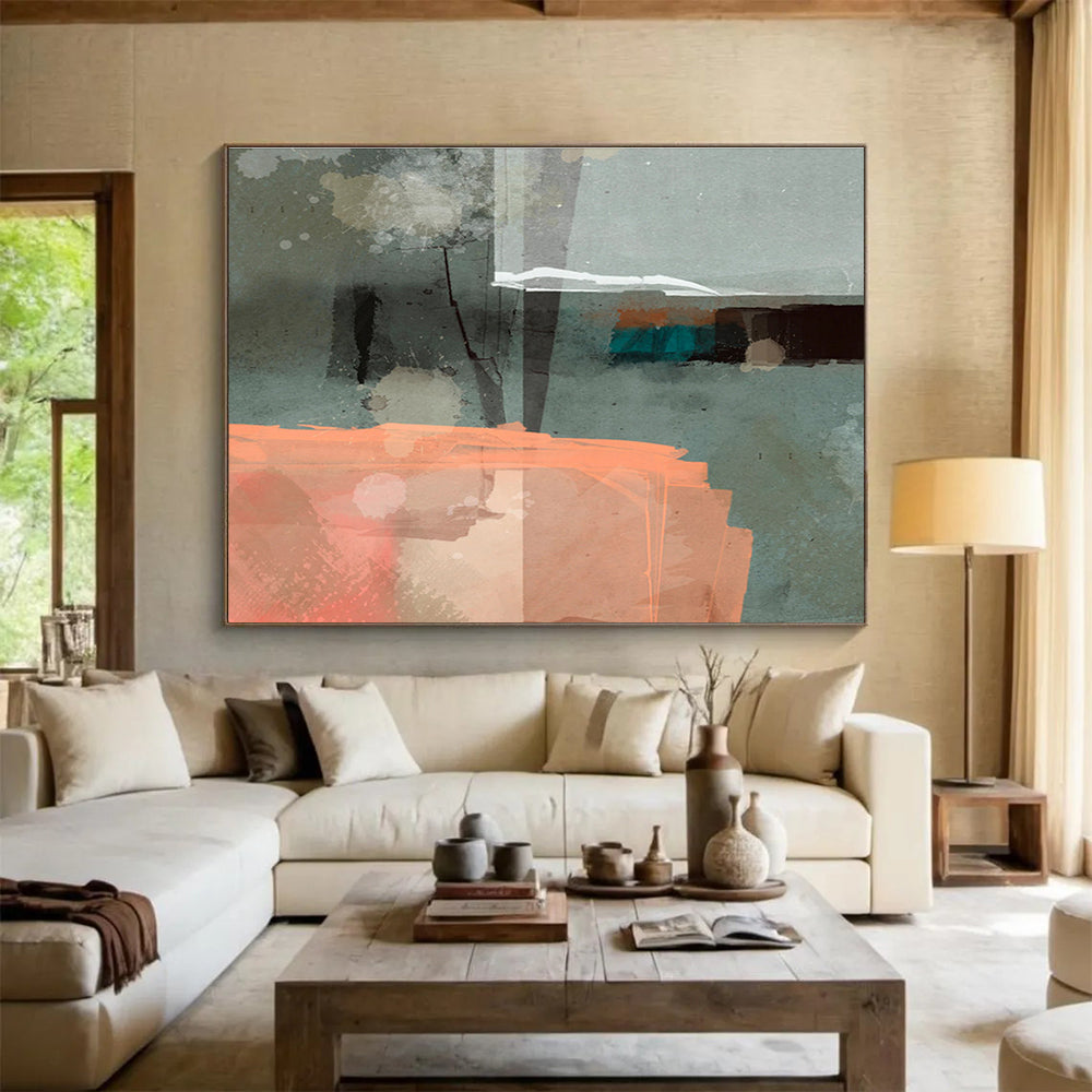 Grey and Orange Abstract “Urban Abstract Fusion” Painting On Canvas DKH075