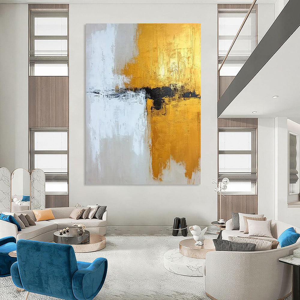 “Gold, Black & White Abstract” - Abstract Painting CT2371