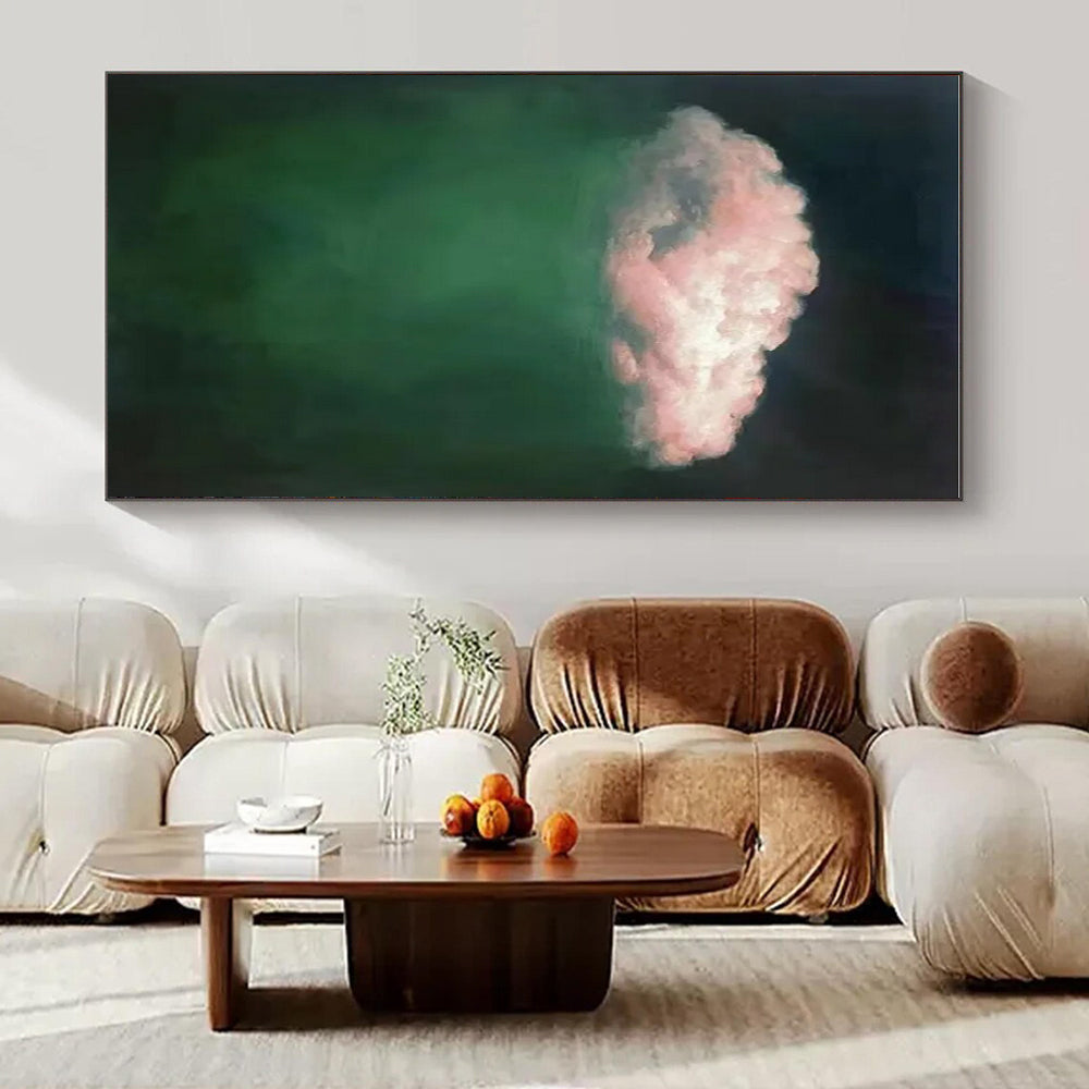 Pink Cloud, Deep Green Background - "Floating Fantasy" - Surrealist Oil Painting CT1442
