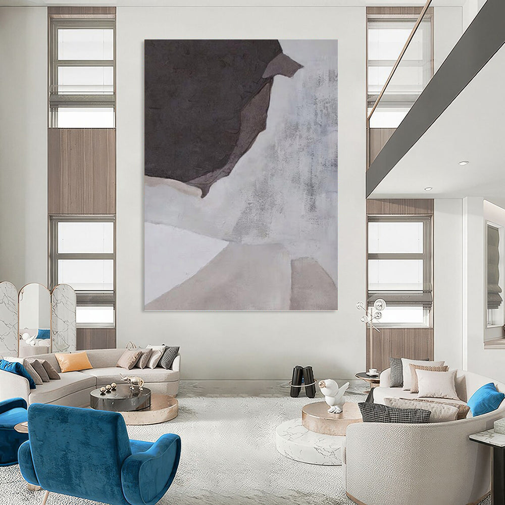 “Muted Tones Abstract” - Gray & White Textured Shapes Painting On Canvas DKH1182