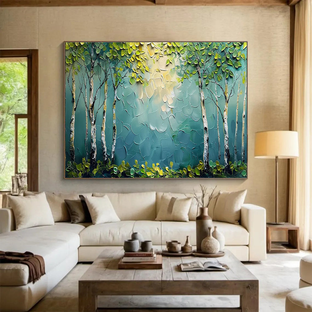“Sunlit Birch Forest” - Textured Landscape Painting On Canvas DKH828