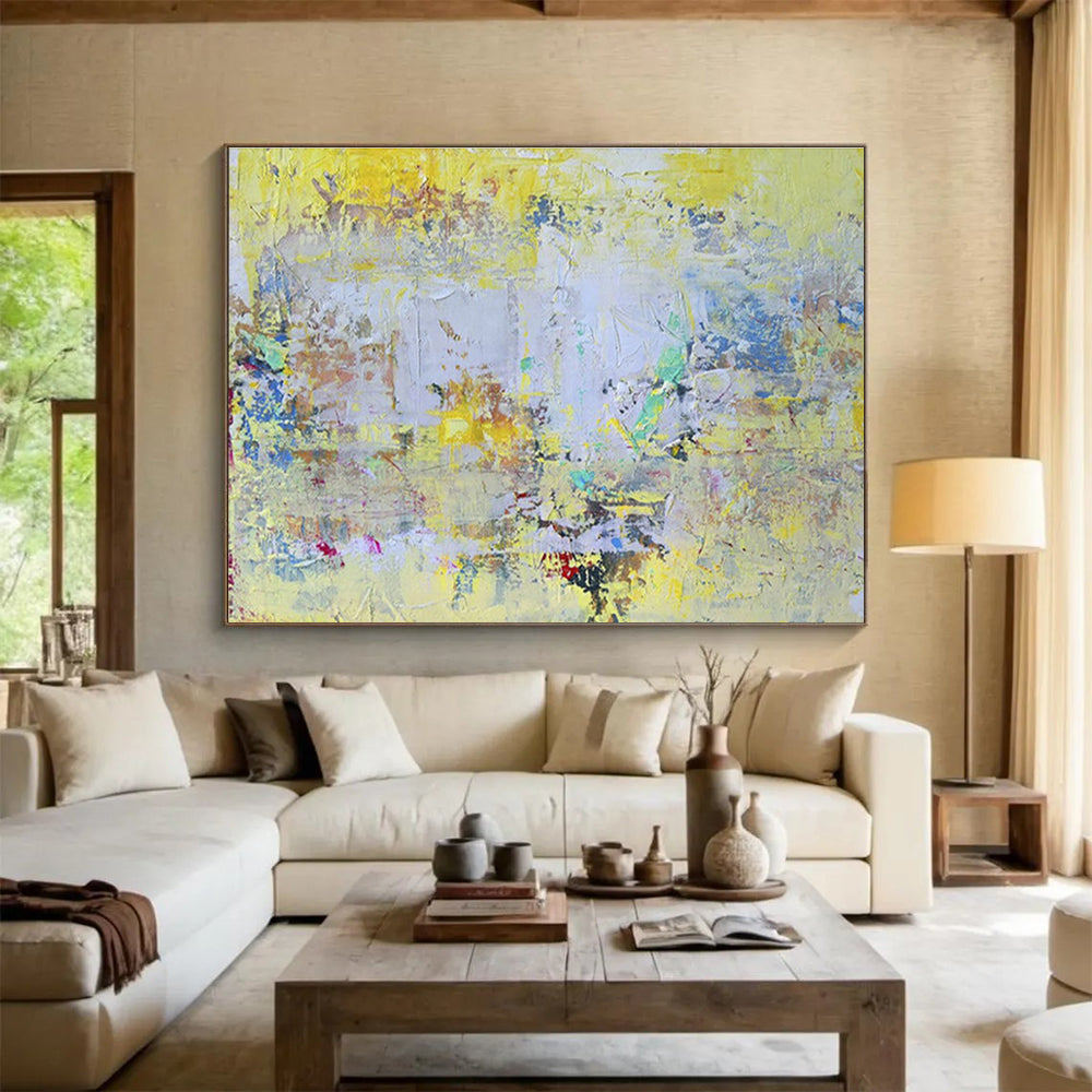 Bright Textured Abstract in Yellow and Pastels Painting On Canvas DKH194