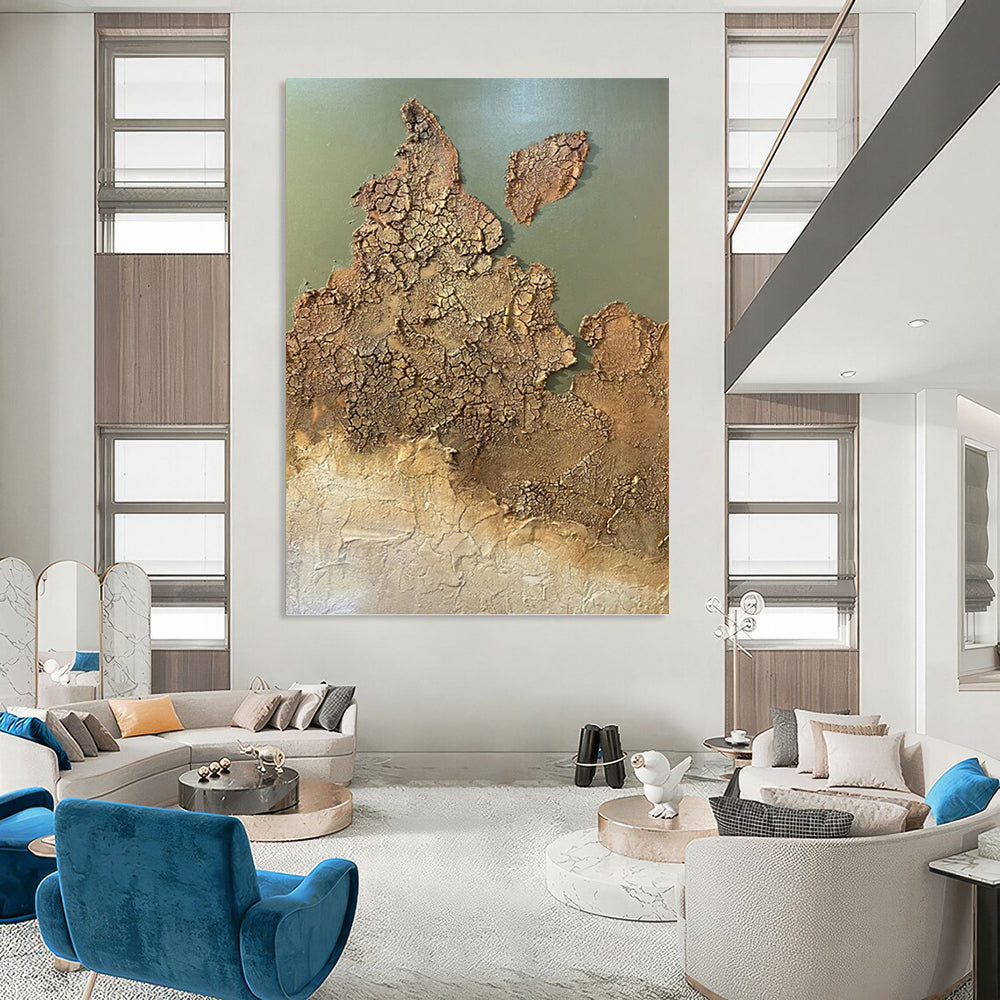 “Arid Dreams” - Brown & Green Cracked Terrain Painting On Canvas DKH1509