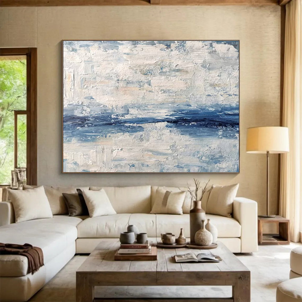 “Textured Blue - White Abstract Sea” - Impasto Seascape Painting On Canvas DKH791