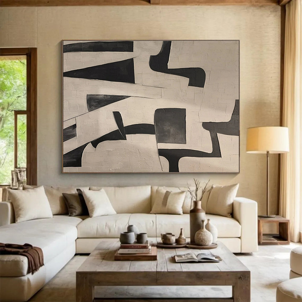 Black and White Geometric Abstract “Bold Geometric Contrast” Painting On Canvas DKH085