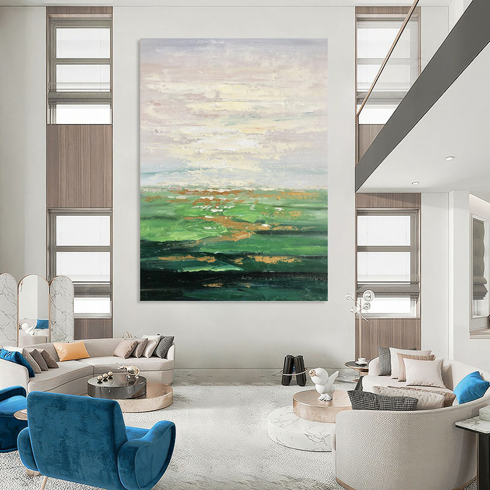 Soft Green and Gold Landscape Abstract - Abstract Painting On Canvas DKH1341