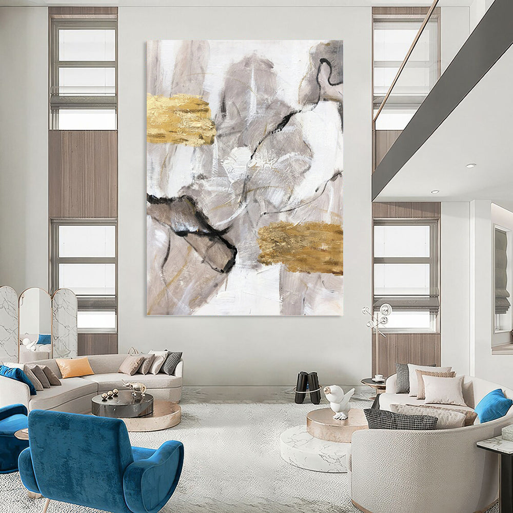Neutral Abstract with Gold Accents - Minimalist Abstract Painting On Canvas DKH1301