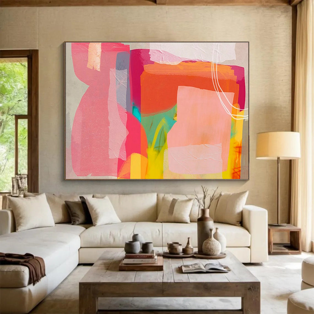 Color Blocked Dreams Pink Orange Green Abstract Shapes Painting On Canvas DKH201