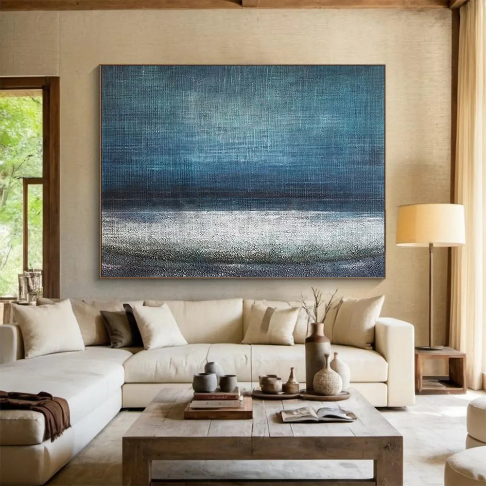 “Deep Blue Textured Seascape” Minimalist Seascape Painting On Canvas DLZ154