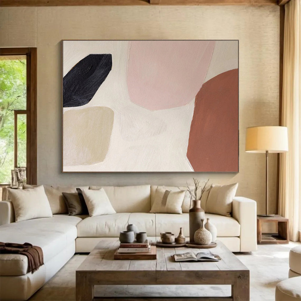 Muted Urban Abstract in Gray, Pink, and Teal, Minimalist Cityscape Painting On Canvas DKH578